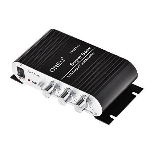 ONEU Mini amplifier Super Bass Hi-Fi Stereo Audio Amp Booster for Car Moto Home with DC 12V 3A Power Supply, Black by ONEU