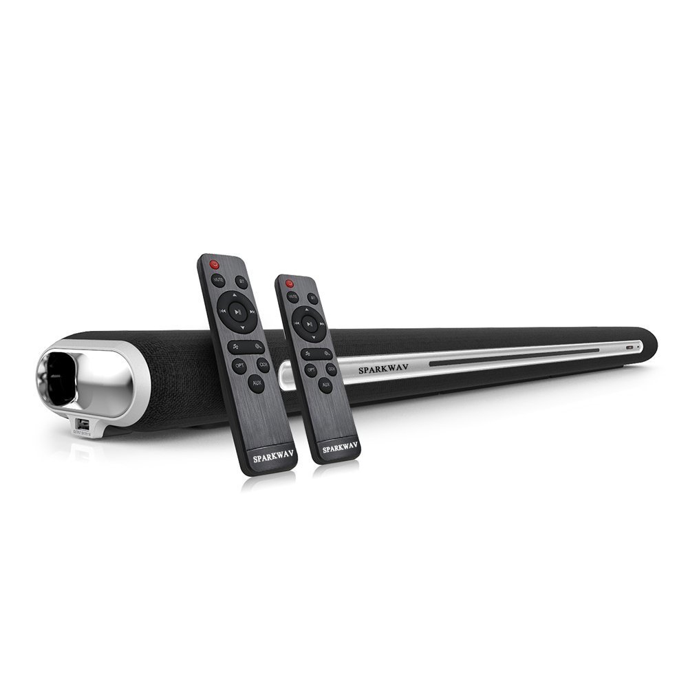 Sound bar, Sparkwav 2.1 Channel SoundBar for TV 35 Inch 60W Wired and Wireless Bluetooth Audio Home Theater Surround Speakers with 2 Tweeters, 4 Subwoofers, Optical, Usb, Wall Mount by SPARKWAV