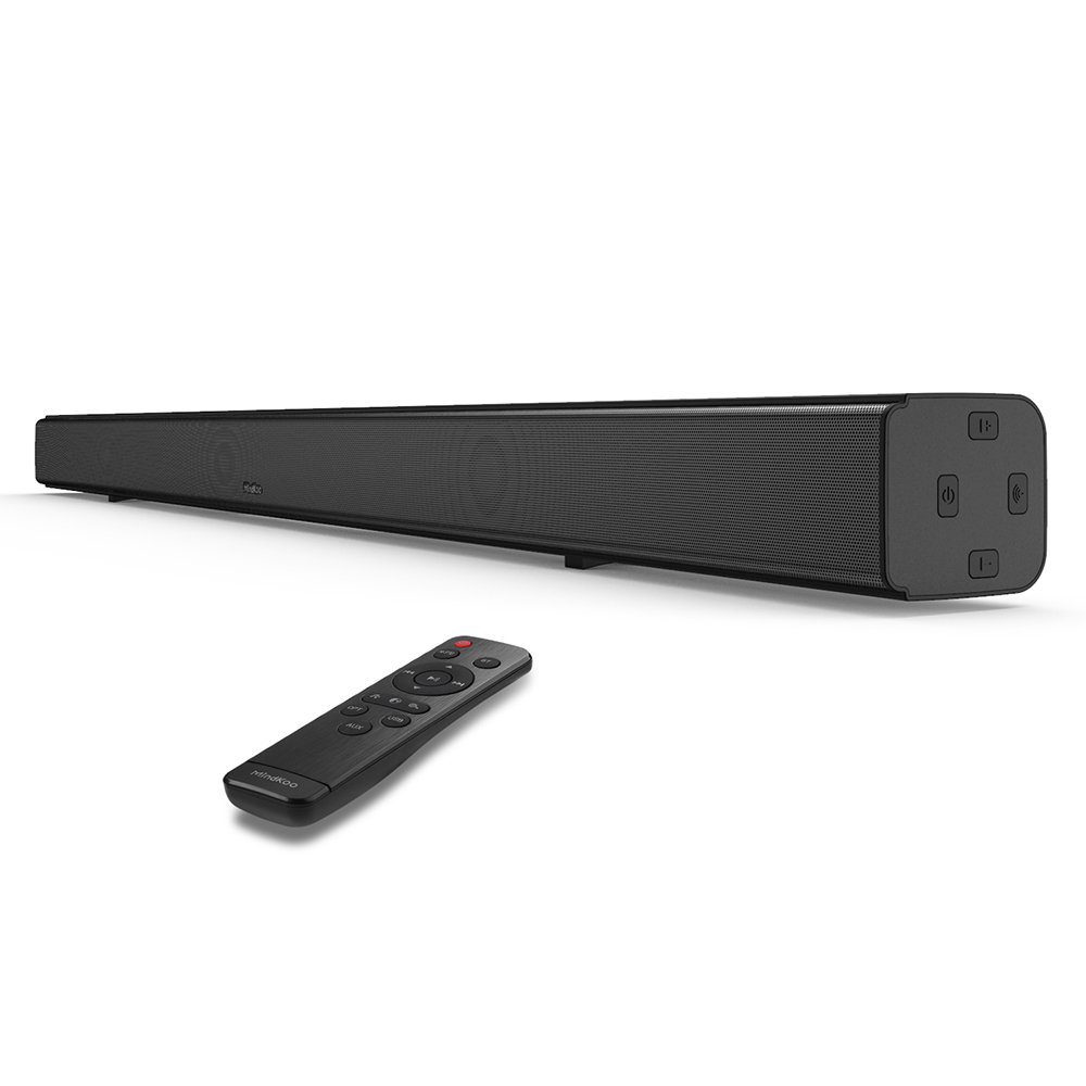 Sound Bar, 32-Inch Deep Bass MindKoo Bluetooth Soundbar, Wired and Wireless 2.0 Channel Home Theater TV Speakers with 4 Full-Range Drivers 3D Surround Sound (Optical Cable, Remote Control Included) by Mindkoo