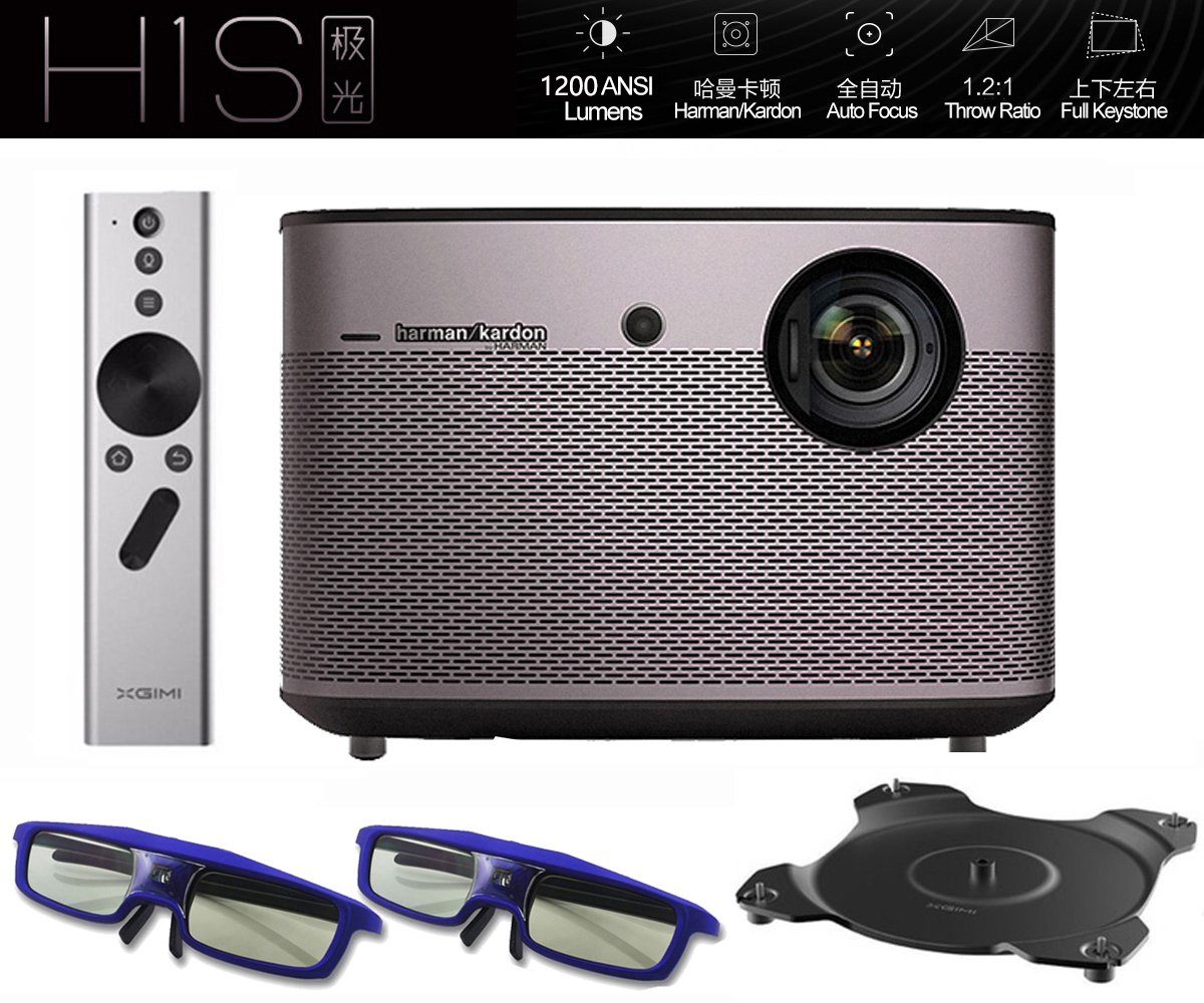 Native 1080p Projector, XGIMI H1S-Aurora 1080p HD Android Smart Projector 3D Home Theater Projector TV with Harman/Kardon Customized Subwoofer Stereo Build-in LiveTV Services by XGIMI